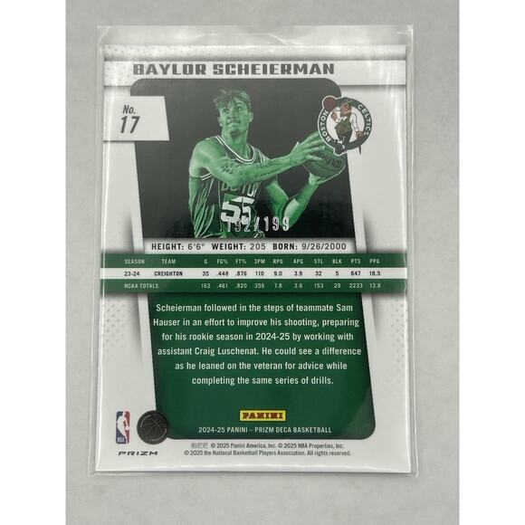 2024-25 Panini Prizm Deca - Baylor Scheierman #17 Red Prizm /199 (RC) - Picture 2 of 2